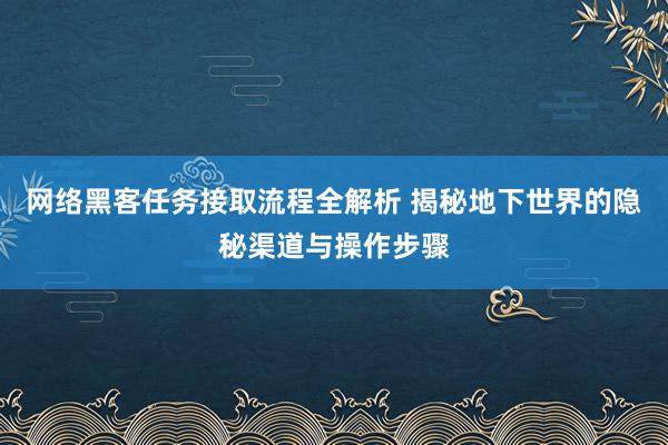 网络黑客任务接取流程全解析 揭秘地下世界的隐秘渠道与操作步骤